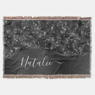 Metallic Black Glitter Personalised Throw Blanket