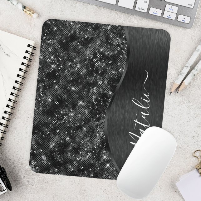 Metallic Black Glitter Personalized Mouse Mat (Creator Uploaded)