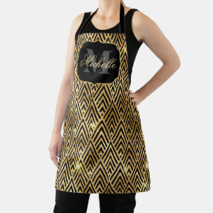 Metallic Black & Gold Glitter Glam Art Deco Apron