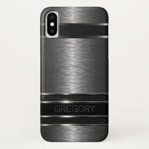 Metallic Black & Gray Stripes iPhone X Case