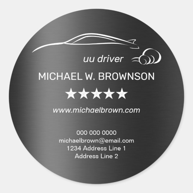 Metallic Black Grey Automobile Service Logo Classic Round Sticker (Front)