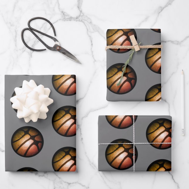 Metallic Black Orange Basketball Ball Sports  Wrapping Paper Sheet (Front)