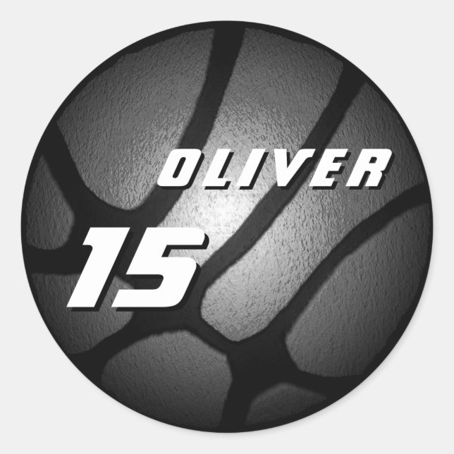 Metallic Black Silver Basketball Ball Birthday  Classic Round Sticker (Front)