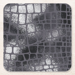 Metallic Black Snake Skin: Elegant Texture Square Paper Coaster