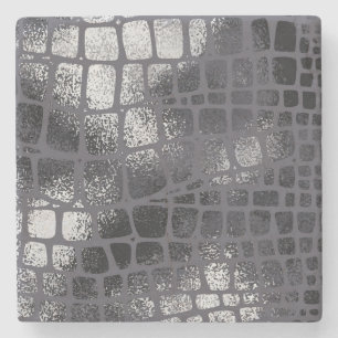 Metallic Black Snake Skin: Elegant Texture Stone Coaster