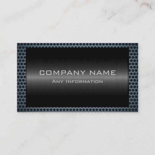 Metallic Black Stainless Grey Steel Hole Look Business Card (Front)