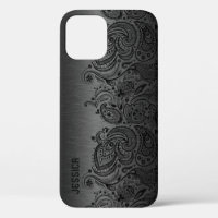 Metallic Black With Black Paisley Lace