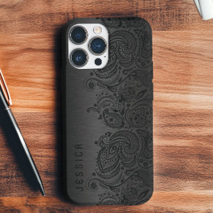 Metallic Black With Black Paisley Lace iPhone 16 Pro Case