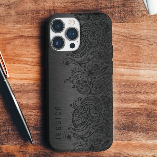 Metallic Black With Black Paisley Lace Case-Mate iPhone Case (Creator Uploaded)