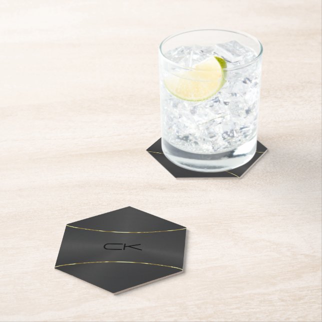 Metallic black with gold accent paper coaster (Insitu)