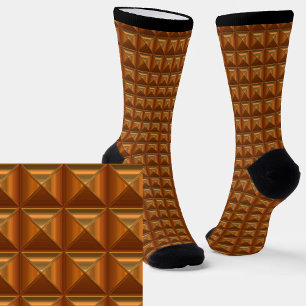 Metallic Block Waffle Effect Look Brown Socks