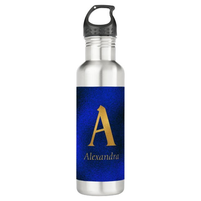 Metallic Blue and Gold Monogram A   710 Ml Water Bottle (Front)