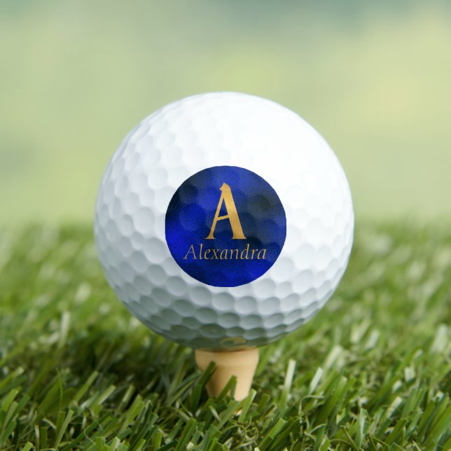 Metallic Blue and Gold Monogram A  Golf Balls (Insitu Tee)