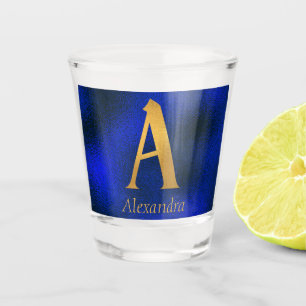 Metallic Blue and Gold Monogram A  Shot Glass
