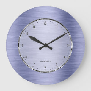 Metallic Blue Brushed Aluminium Look Large Clock