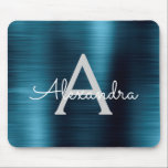 Metallic Blue Business Foil Monogram Name Mouse Mat<br><div class="desc">Blue Faux Brushed Metal Metallic Stainless Steel Monogram Name Monogram Mousepad. This monogrammed Mousepad can be customised to include your first name and initial and is perfect for school or the office and makes a great Christmas or Birthday Gift.</div>