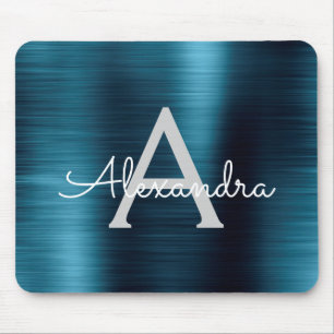 Metallic Blue Business Foil Monogram Name Mouse Mat
