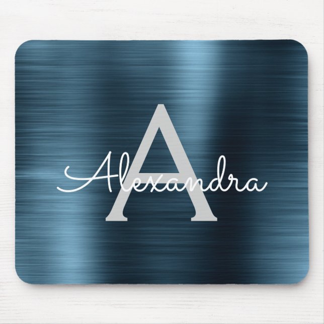 Metallic Blue Business Foil Monogram Name Mouse Mat (Front)