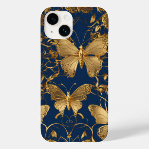 Metallic Blue Butterflies with Gold Vines Case-Mate iPhone 14 Case