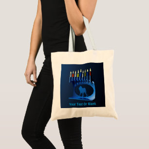 Metallic Blue Chanukkah Menorah Tote Bag