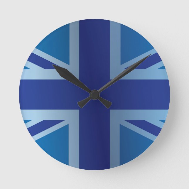 Metallic Blue Classic Union Jack British(UK) Flag Round Clock (Front)