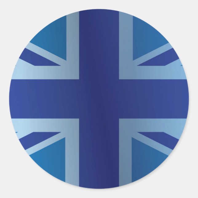 Metallic Blue Classic Union Jack British(UK) Flag Round Sticker (Front)