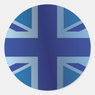 Metallic Blue Classic Union Jack British(UK) Flag Round Sticker
