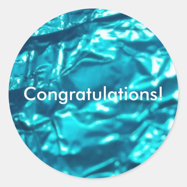 Metallic Blue, Congratulations Happy Birthday Classic Round Sticker (Front)