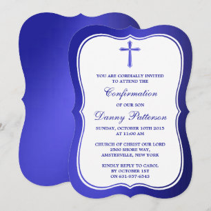 Metallic Blue Cross Holy Communion Or Confirmation Invitation
