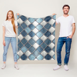 Metallic Blue Diamond - Geometric Industrial Fleece Blanket