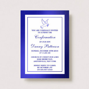 Metallic Blue Dove Holy Communion Or Confirmation Invitation