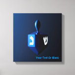 Metallic Blue Dreidel Canvas Print<br><div class="desc">A modernistic,  metallic blue dreidel against a dark,  night-like background.  Two of the Hebrew letters found on a dreidel,  nun and shin,  glow brightly.  Add your own text.</div>