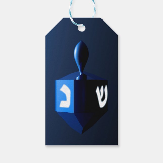 Metallic Blue Dreidel Gift Tags (Front)