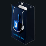 Metallic Blue Dreidel Small Gift Bag<br><div class="desc">A modernistic,  metallic blue dreidel against a dark,  night-like background.  Two of the Hebrew letters found on a dreidel,  nun and shin,  glow brightly.  Add your own text.</div>