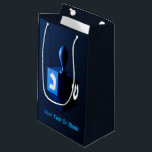 Metallic Blue Dreidel Small Gift Bag<br><div class="desc">A modernistic,  metallic blue dreidel against a dark,  night-like background.  Two of the Hebrew letters found on a dreidel,  nun and shin,  glow brightly.  Add your own text.</div>
