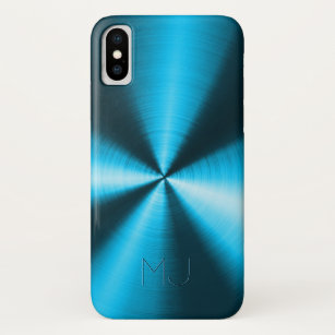 Metallic Blue Faux Stainless Steel Look-Monogram iPhone X Case
