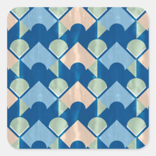 Metallic blue geometric diamond shapes square sticker