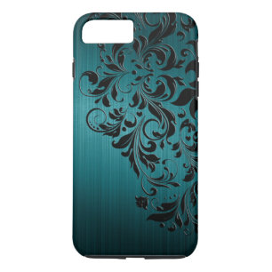 Metallic Blue-Green Brushed Aluminium & Black Lace iPhone 8 Plus/7 Plus Case
