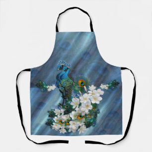 Metallic Blue-green Peacocks on Emerald Green Silk Apron