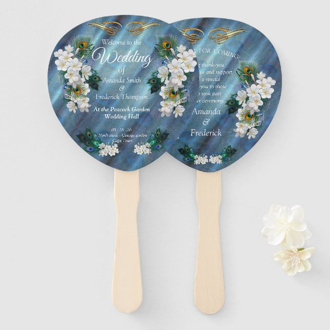 Metallic Blue-green Peacocks on Emerald Green Silk Hand Fan (Front and Back)