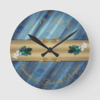 Metallic Blue-green silk- Gold Peacocks Feathers