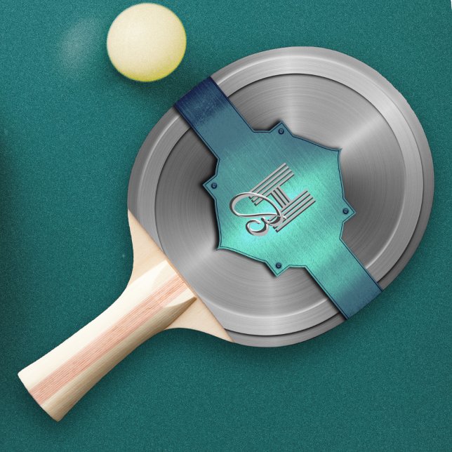 Metallic Blue Green Steel trompe l’œil  Monogram   Ping Pong Paddle (Creator Uploaded)