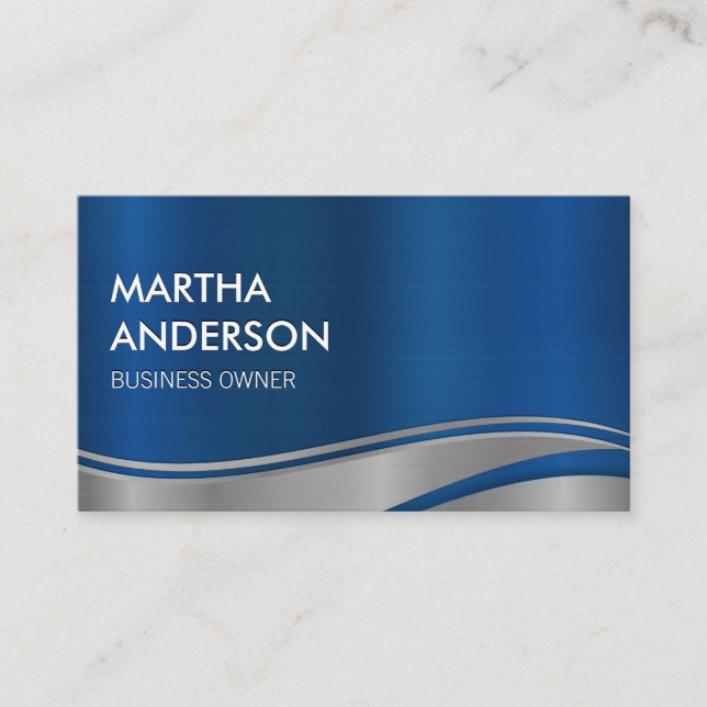 Metallic Blue Grey Brushed Industrial Business Card (Front)