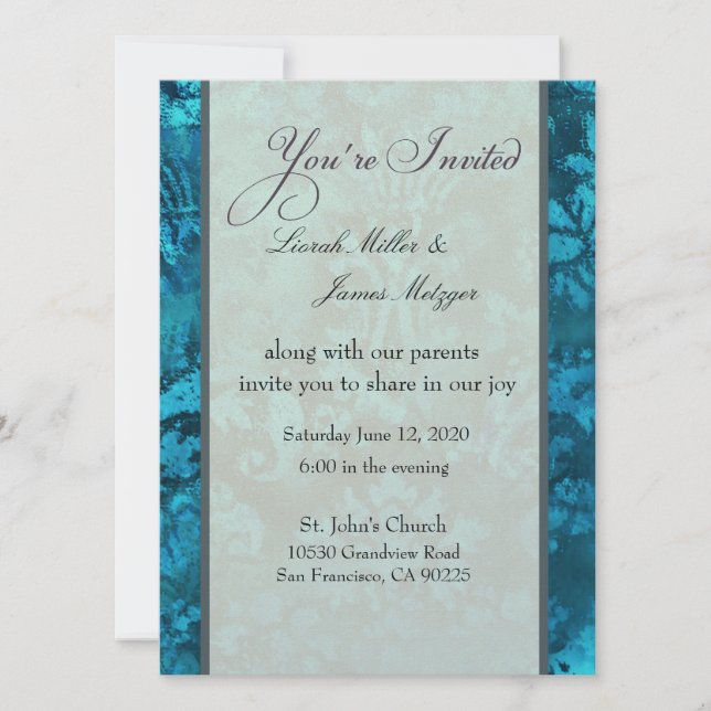 Metallic blue ice Wedding Invitation Template (Front)