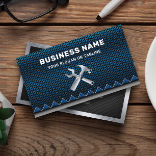 Metallic Blue Mesh Handyman Auto Repair Mechanic Business Card