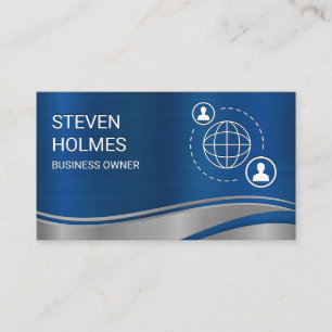 Metallic Blue   Network Communication Business Card