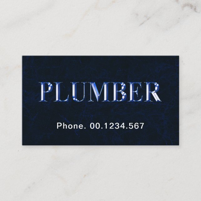 Metallic Blue Plumber Signage Blue Water Grunge Business Card (Front)