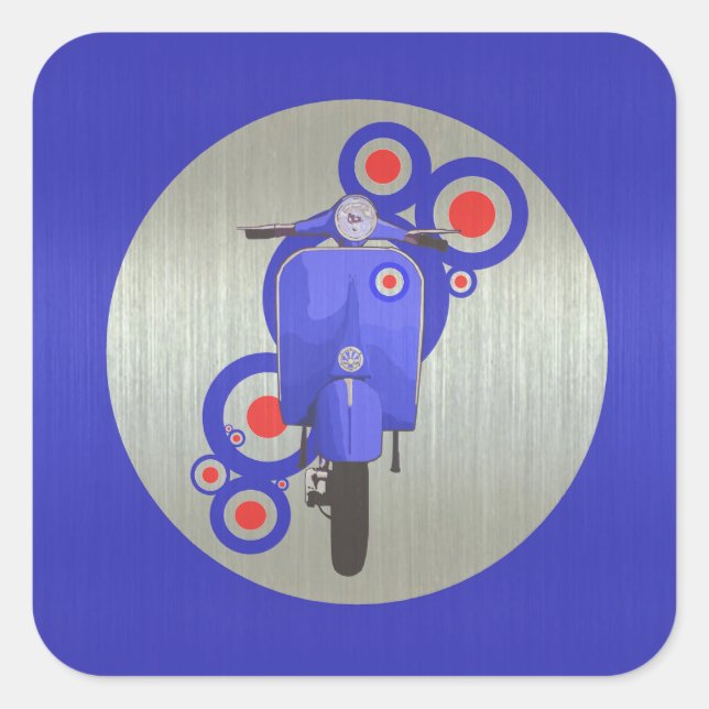 Metallic Blue retro scooter and targets stickers (Front)