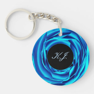 Metallic Blue Rose Key Ring
