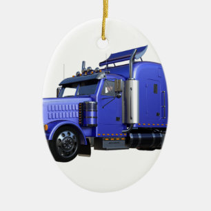 Metallic Blue Semi Tractor Trailer Truck Ceramic Tree Decoration